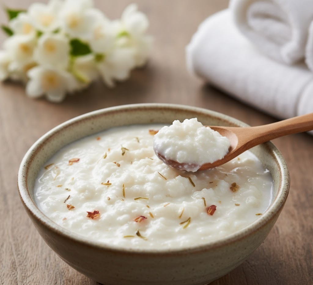 ভাত–দই স্ক্রাব: ভাত হালকা পেস্ট করে তাতে দই মেশান। এটি মৃত কোষ পরিষ্কার করতে সাহায্য করে এবং ত্বকের রঙ আরও উজ্জ্বল দেখায়। রোদের কারণে হওয়া ট্যান দূর করতেও উপকারী।